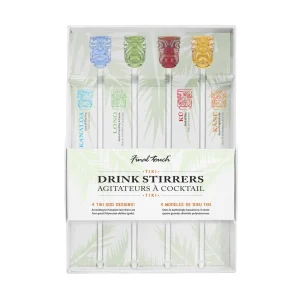 Glass Tiki Head Drink Stirrers - Set of 4