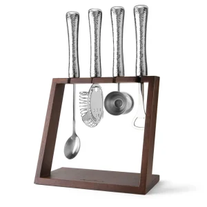 4 Piece Bar Tool Set with Stand - Copper Metal Handles