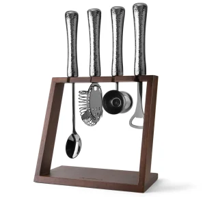 4 Piece Bar Tool Set with Stand - Copper Metal Handles