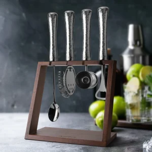 4 Piece Bar Tool Set with Stand - Copper Metal Handles