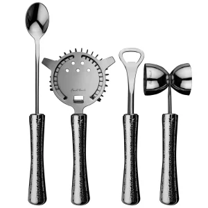 4 Piece Bar Tool Set with Stand - Copper Metal Handles