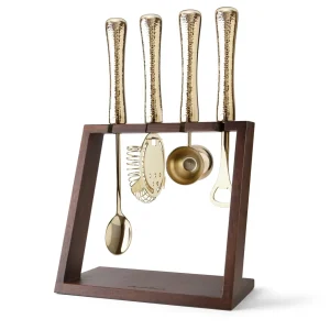 4 Piece Bar Tool Set with Stand - Copper Metal Handles