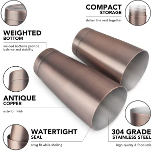 Stainless Steel Boston Cocktail Shaker with Antique Copper Finish (Single Wall)